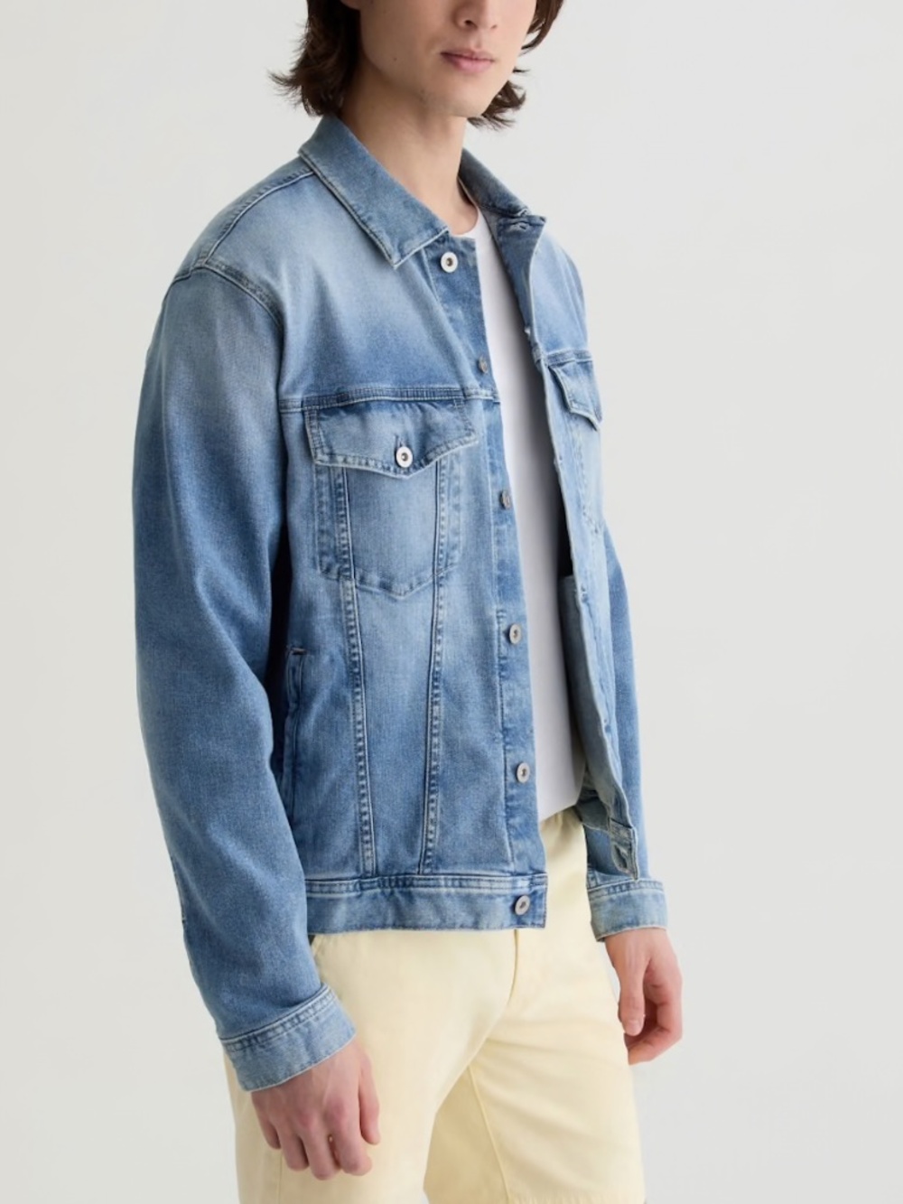 BRAND NEW AG Jeans Dart Light Blue Classic Trucker Jacket in Large